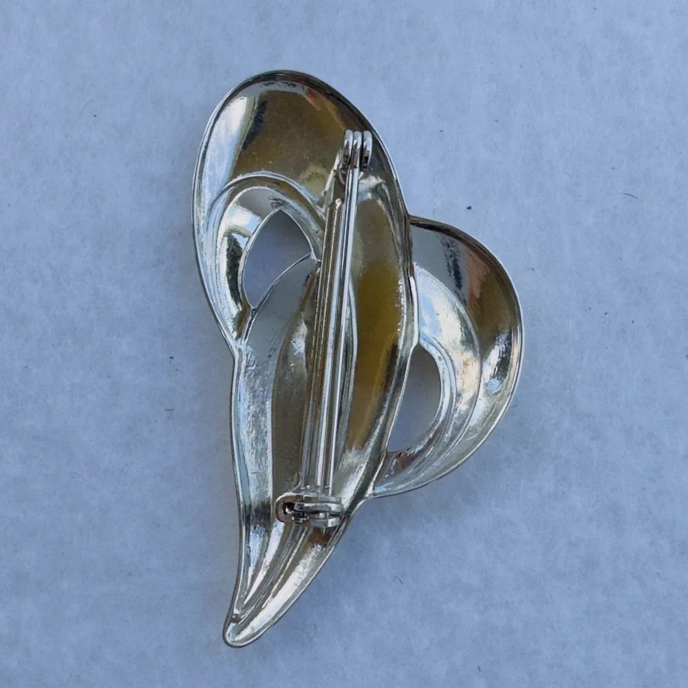 Vintage Two Tone Silver Gold Tone Chrome Geometric Hearts 1990s 2